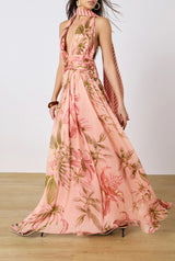 Ruched Sash Maxi Dress - Peach - BLVD