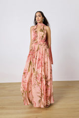 Ruched Sash Maxi Dress - Peach - BLVD