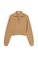 Cropped Half-Zip Sweatshirt - Taupe - BLVD