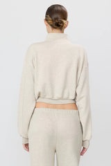 Cropped Half-Zip Sweatshirt - Oatmeal