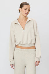 Cropped Half-Zip Sweatshirt - Oatmeal