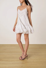 Lace Detail Mini Dress - White - BLVD
