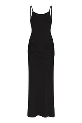 Draped Front Jersey Midi Dress - Black