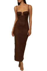 Petal Long Slip Dress - Espresso - BLVD