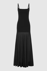 Sheer Silk Circle Hem Dress - Black
