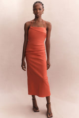 Lani Draped Cross Back Midi Dress - Hibiscus