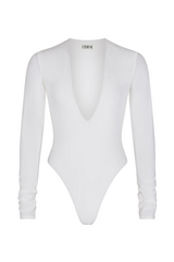 Long Sleeve Deep V Bodysuit - Ivory