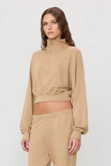 Cropped Half-Zip Sweatshirt - Taupe - BLVD
