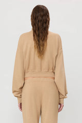Cropped Half-Zip Sweatshirt - Taupe - BLVD