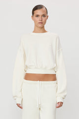 Cropped Crewneck Sweatshirt - Cream - BLVD