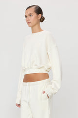 Cropped Crewneck Sweatshirt - Cream - BLVD