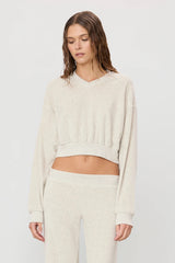 Cropped V-Neck Sweatshirt - Light Heather Grey