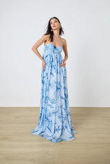 Strapless Flared Dress - Blue - BLVD