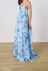 Strapless Flared Dress - Blue - BLVD
