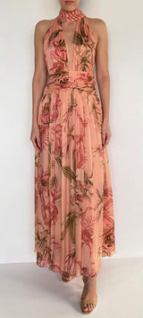 Ruched Sash Maxi Dress - Peach - BLVD