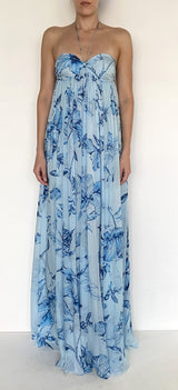 Strapless Flared Dress - Blue - BLVD