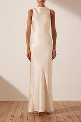 La Lune High Neck Bias Maxi Dress - Cream