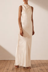 La Lune High Neck Bias Maxi Dress - Cream