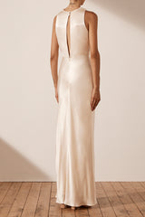 La Lune High Neck Bias Maxi Dress - Cream