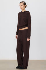 Drawstring Wide Leg Sweatpant - Espresso