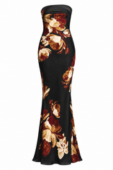 Strapless Maxi Dress - Black Floral