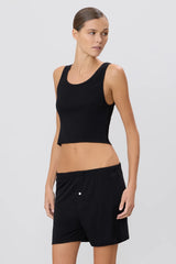 Cropped Scoop Neck Tank - Black - BLVD