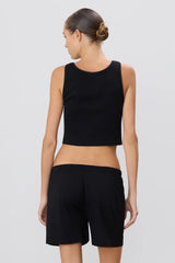Cropped Scoop Neck Tank - Black - BLVD