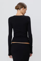 Long Sleeve Fitted Top - Black