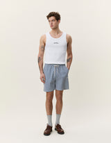 Stan Stripe Seersucker Swim Shorts - Dark Denim Blue - BLVD