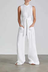 Trinidad Organic Linen Jumpsuit - White - BLVD