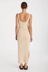 Knitted Cotton Rib Dress - Camel - BLVD