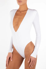 Long Sleeve Deep V Bodysuit - Ivory