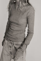 Long Sleeve Fitted Top - Heather Grey