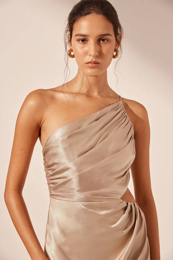 La Lune Asym Gathered Maxi Dress - Gold BLVD La Lune Asym Gathered Maxi Dress - Gold BLVD