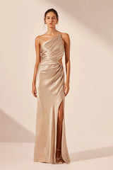 La Lune Asym Gathered Maxi Dress - Gold