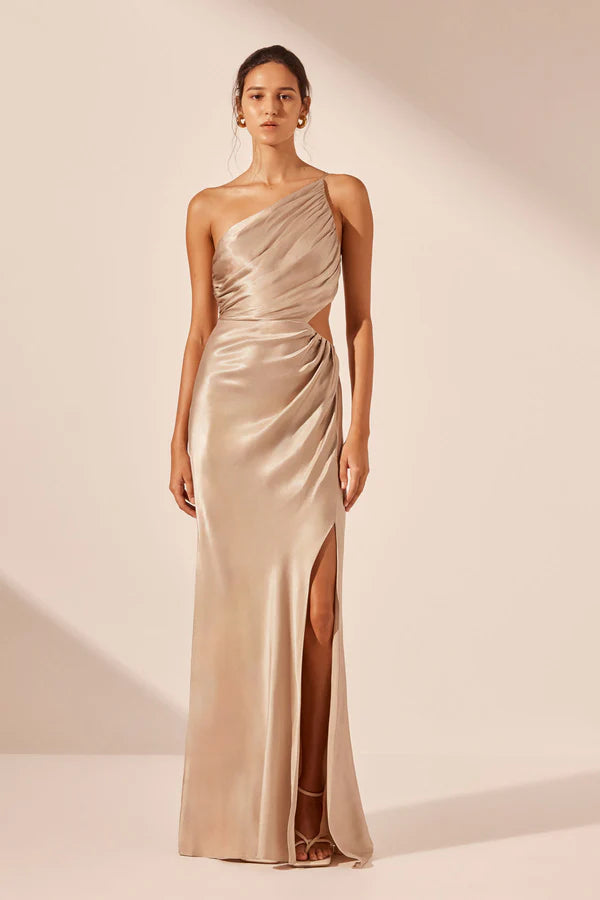 La Lune Asym Gathered Maxi Dress