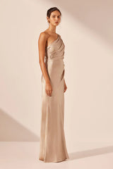 La Lune Asym Gathered Maxi Dress - Gold