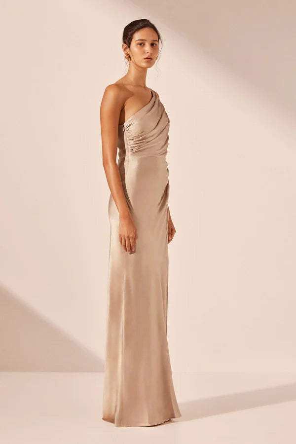 La Lune Asym Gathered Maxi Dress - Gold