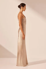 La Lune Asym Gathered Maxi Dress - Gold