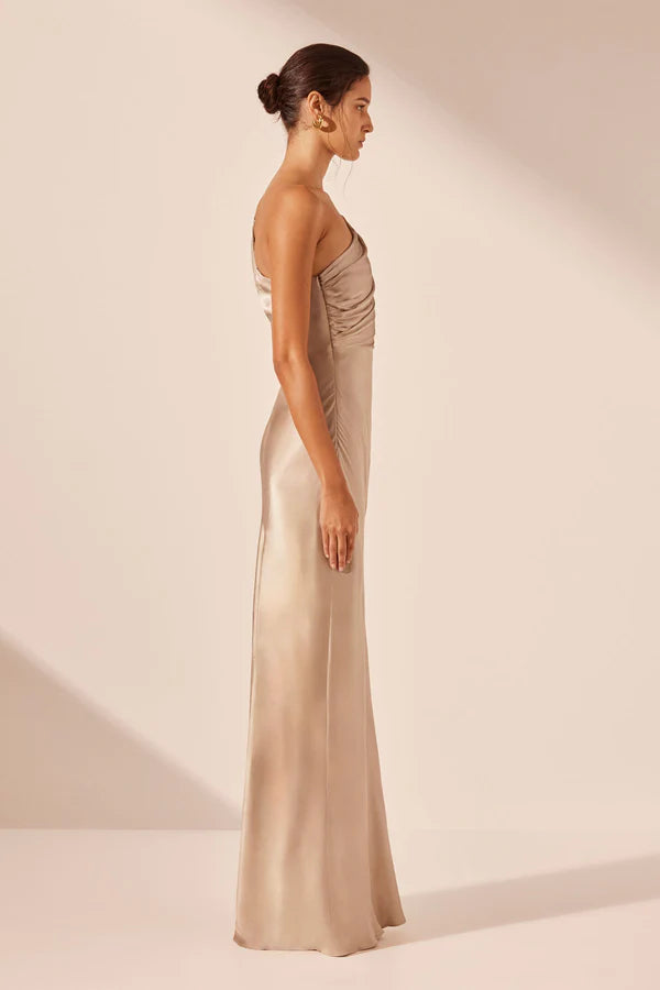 La Lune Asym Gathered Maxi Dress - Gold