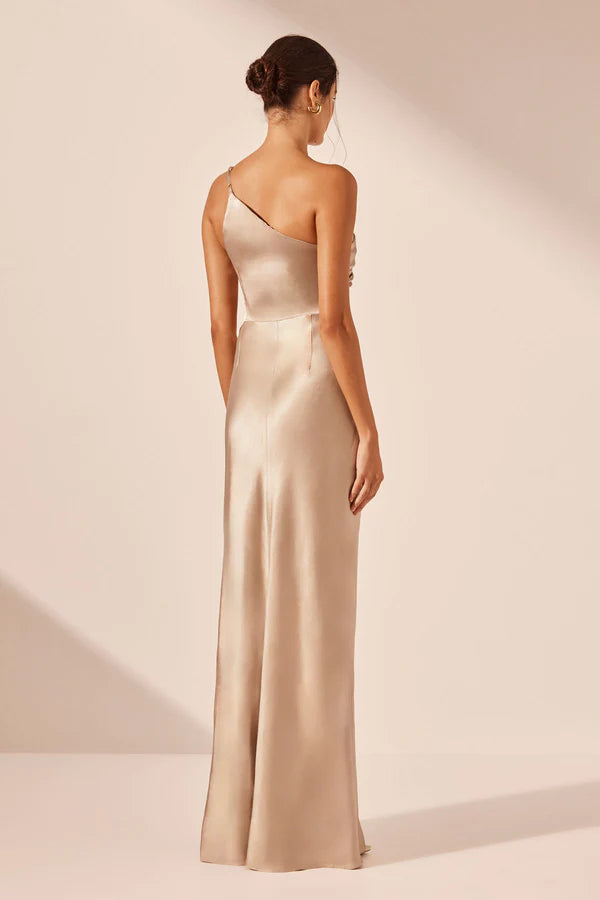 La Lune Asym Gathered Maxi Dress - Gold BLVD La Lune Asym Gathered Maxi Dress - Gold BLVD