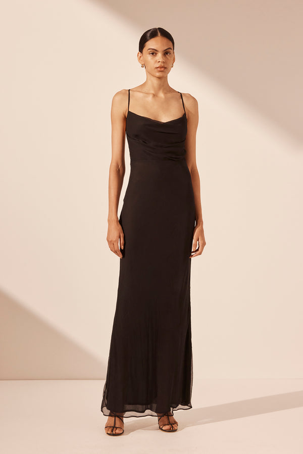 Claude Lace Back Bias Maxi Dress - Black