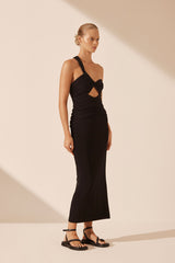 Yvette One Shoulder Midi Dress - Black