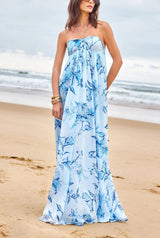 Strapless Flared Dress - Blue