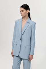 Single Button Tailored Blazer - Stone Blue