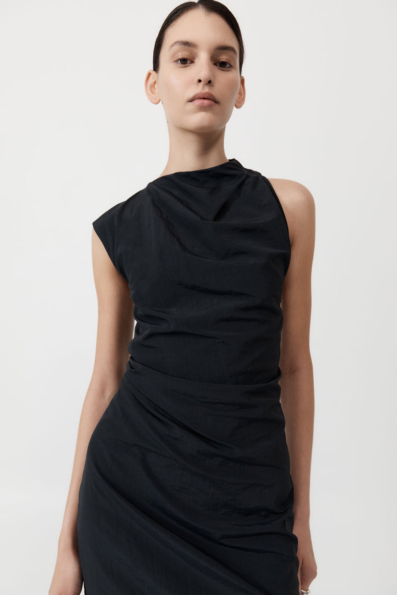 Asymm Tuck Dress - Black