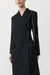 Pinstripe Maxi Coat - Black