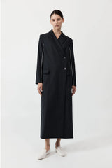 Pinstripe Maxi Coat - Black