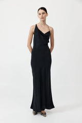 Asymm Drape Maxi Dress - Washed Black