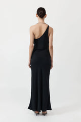 Asymm Drape Maxi Dress - Washed Black